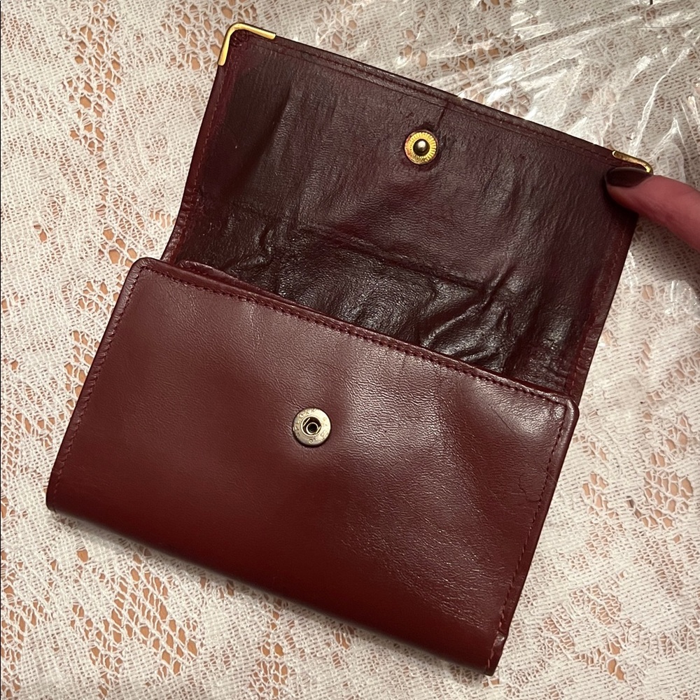 VINTAGE CARTIER kiss lock Burgundy Bordeaux Leather Clutch wallet leather - Picture 3 of 16